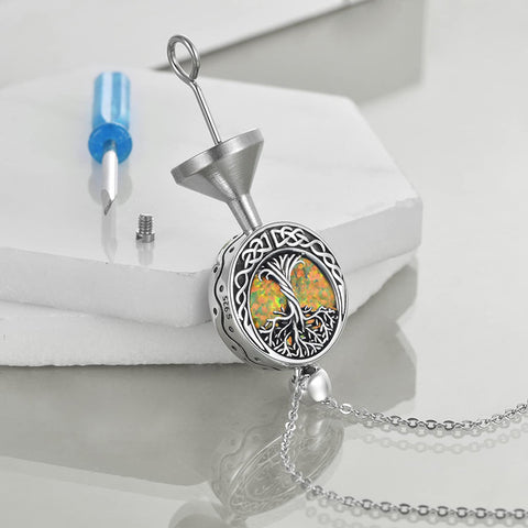 Sterling Silver Tree of Life Urn Necklaces Abalone Opal Shell Cremation Jewelry for Ashes