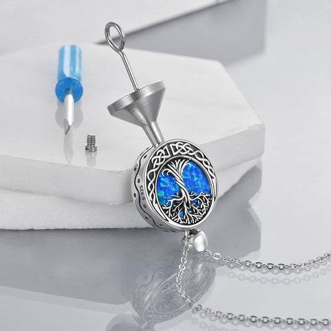 Sterling Silver Tree of Life Urn Necklaces Abalone Opal Shell Cremation Jewelry for Ashes