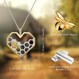 925 Sterling Silver Necklace Pendant Honeycomb Bee Pendant Necklace Handmade Unique Jewelry Gift For Women Girls
