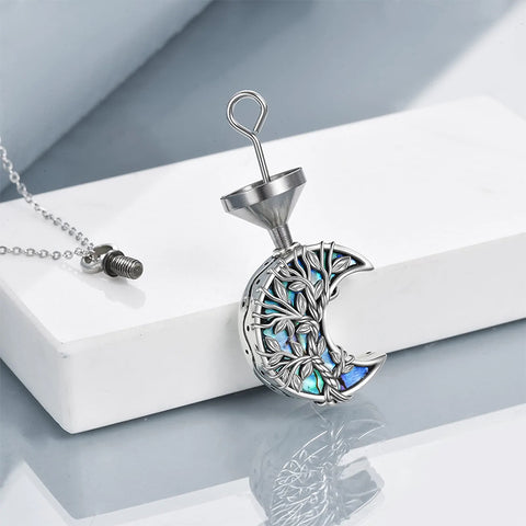 Sterling Silver Tree of Life Urn Necklaces Abalone Opal Shell Cremation Jewelry for Ashes