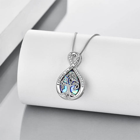 Sterling Silver Tree of Life Urn Necklaces Abalone Opal Shell Cremation Jewelry for Ashes