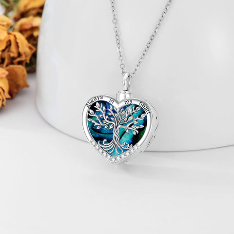 Sterling Silver Tree of Life Urn Necklaces Abalone Opal Shell Cremation Jewelry for Ashes