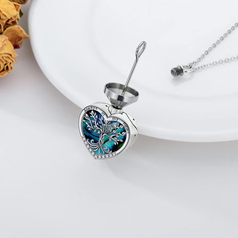 Sterling Silver Tree of Life Urn Necklaces Abalone Opal Shell Cremation Jewelry for Ashes