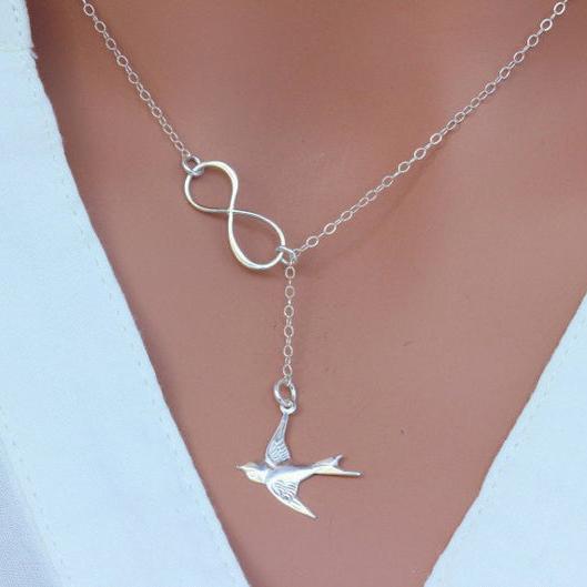 Confirmation gift for her girls - Bird Infinity Jewelry - Confirmation necklace gifts - Sterling silver Infinity Lariat Necklace Dove Necklace enjoy life creative 
