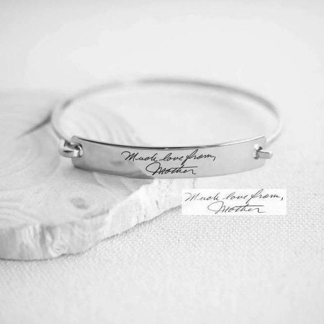 Custom Actual Handwriting Jewelry Handwriting Bangle Engrave Signature Bracelet Sentimental Gift Mother Gift