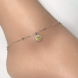 Daisy Anklet, Sterling Silver Beaded Ankle Bracelet, Daisy Charm Anklet, Satellite Chain Anklet Flower Anklet Romanticwork Jewelry 
