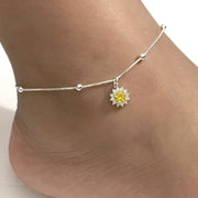 Daisy Anklet, Sterling Silver Beaded Ankle Bracelet, Daisy Charm Anklet, Satellite Chain Anklet Flower Anklet Romanticwork Jewelry 