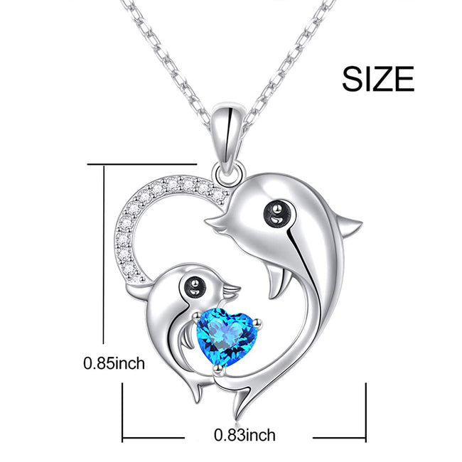 Dolphin Necklace Forever Love Heart Pendant Necklace In 925 Silver Gift for Mother Women