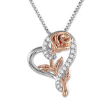 Rose Necklace Flower Pendant Necklace 925 Silver Valentine's Day Gift