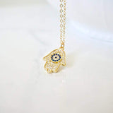 Hamsa with Blue Evil Eye Necklace, Blue Evil Eye, Gold CZ Eye Hamsa, Protection, Serenity, Bohemian, Minimal, On trend Religious Necklace Romanticwork Jewelry 