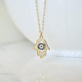 Hamsa with Blue Evil Eye Necklace, Blue Evil Eye, Gold CZ Eye Hamsa, Protection, Serenity, Bohemian, Minimal, On trend Religious Necklace Romanticwork Jewelry 