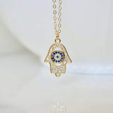 Hamsa with Blue Evil Eye Necklace, Blue Evil Eye, Gold CZ Eye Hamsa, Protection, Serenity, Bohemian, Minimal, On trend Religious Necklace Romanticwork Jewelry 