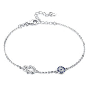 Hand of Fatima Evil Eye Bracelet Sterling Silver 925 Blue Cubic Zirconia Chain Adjustable Stackable Bracelets Visit the Kaletine Store Silver 