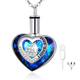 Heart Urn Necklace for Ashes with Crystal I Love You In 925 Silver Cremation Jewelry