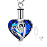 Heart Urn Necklace for Ashes with Crystal I Love You In 925 Silver Cremation Jewelry