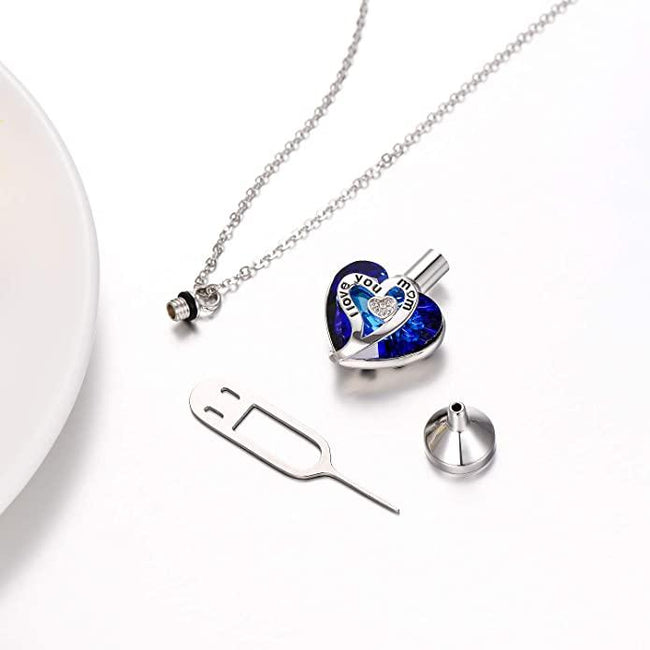 Heart URN Necklace S925 Sterling Silver Engraved Pendant Cremation Necklace for Ashes with Swarovski Crystal, Fine Keepsake Memorial Jewelry for Ashes (Package including a Necklace/Pin/Funnel) urn necklace enjoy life creative 