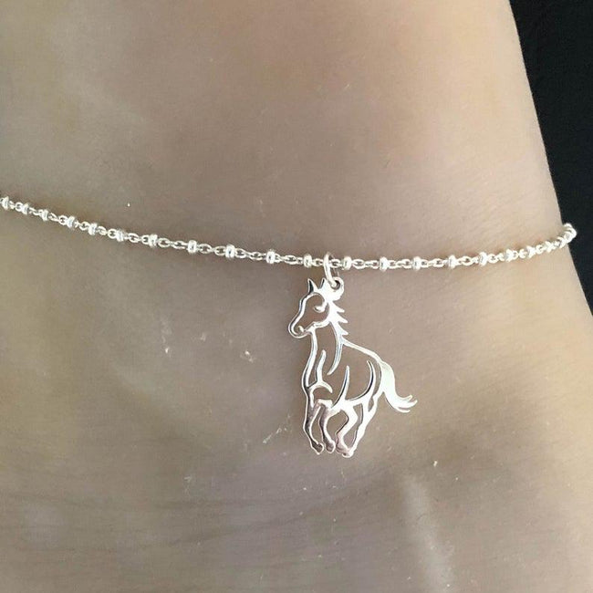 Horse Anklet, Sterling Silver Beaded Ankle Bracelet, Good Luck Charm Jewelry, Horseback Riding Anklet, Anklet Chain, Women Jewelry Animal anklet Romanticwork Jewelry 