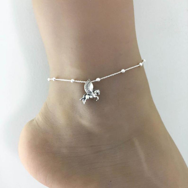 Horse Anklet, Sterling Silver Beaded Ankle Bracelet, Good Luck Charm Jewelry, Horseback Riding Anklet, Anklet Chain, Women Jewelry animal anklet Romanticwork Jewelry B 
