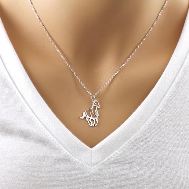 Horse Necklace, sterling silver, for women, for girls, charm, horse jewelry, birthday gift, silhouette, charm necklace, gifts, lover gift Animal Necklace enjoy life creative 