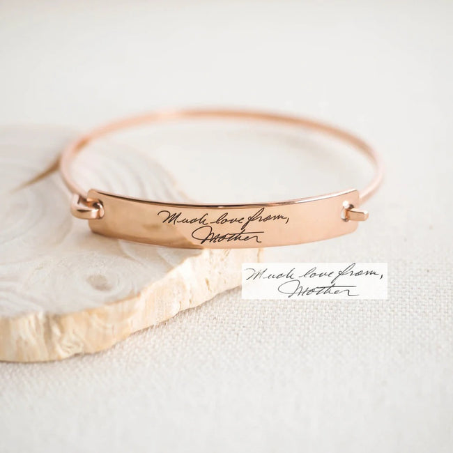 Custom Actual Handwriting Jewelry Handwriting Bangle Engrave Signature Bracelet Sentimental Gift Mother Gift