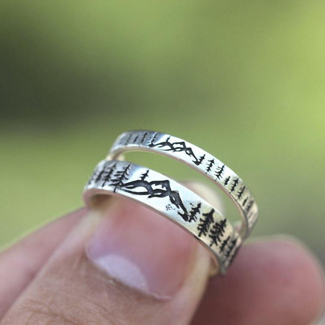 925 Silver Solid Evergreen Tree Ring Nature Ring Forest Ring Mountain Ring Couple Ring Christmas Gift