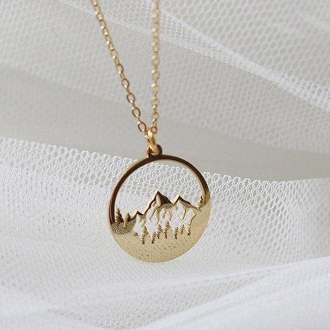 Sterling Silver Mountain Necklace Wanderlust Necklace Forest Necklace