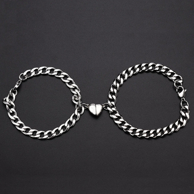 Silver Couples Bracelet Set Magnet Heart Bracelet For Women Men Valentine's Day Gift