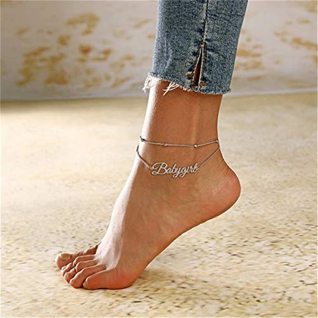 925 Sterling Silver Double Layers Name Anklet Women's Anklet Custom Name Anklet