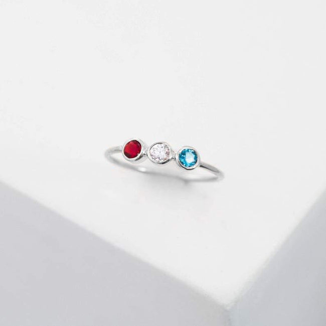 Birthstones Ring • 3 Stone Ring • Personalize Birthstone Gift for Mom • Triple Birthstone Ring • Three Diamond Engagement Ring