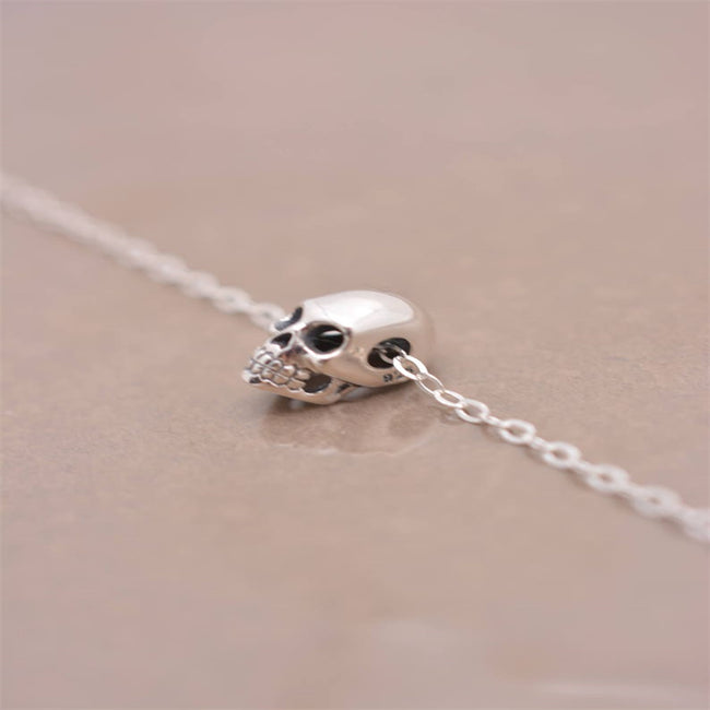 Tiny Sterling Silver Skull Necklace Mini Skull Skeleton Minimalist Necklace Halloween Jewelry Gift for Her
