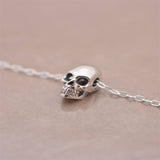 Tiny Sterling Silver Skull Necklace Mini Skull Skeleton Minimalist Necklace Halloween Jewelry Gift for Her