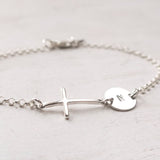 Sideways Cross Bracelet, Personalized with Initial, Sterling Silver