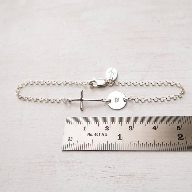 Sideways Cross Bracelet, Personalized with Initial, Sterling Silver