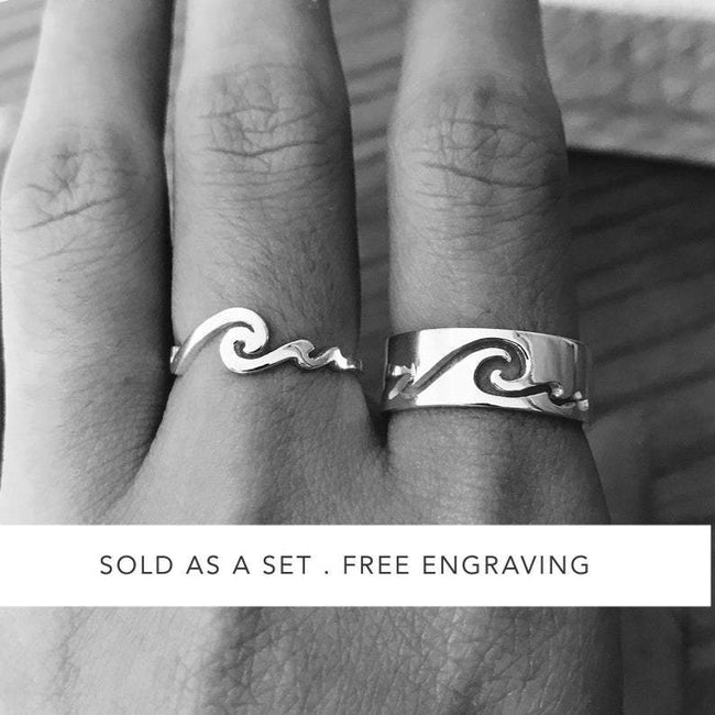Wave Couple Rings 925 Silver Promise Ring Set His and Hers Matching Rings For Couples Wedding Bands Set