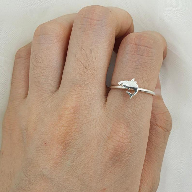 Silver Shark Ring, Dainty Shark Jewelry, Ocean Jewelry For Women, Shark Jewelry, Minimal Simple Ring, Ocean Ring