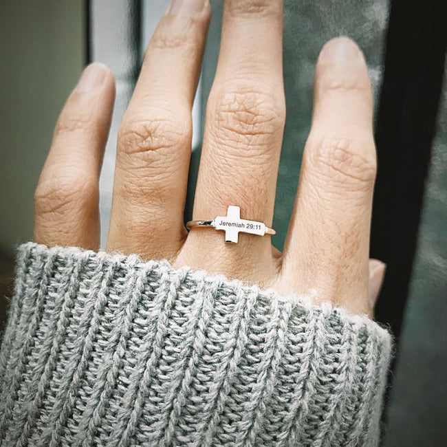 925 Sterling Silver Any Bible Verse Ring Christian Ring Silver Cross Ring Christian Jewelry Personalized Ring Personalised Scripture Jewellry