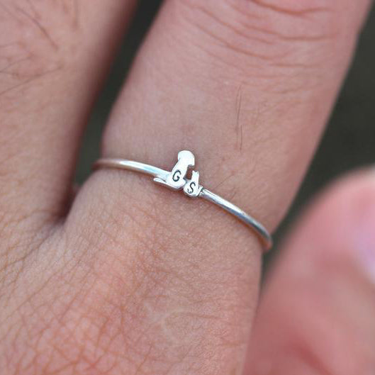 925 Silver Custom Dog and Cat Ring Family Animal Jewelry Animal Lover Ring Initial Ring Personalized Pet Jewelry