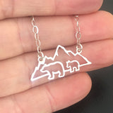 Mountain Mama Bear with 2 Cubs Necklace Sterling Silver Mama Bear Necklace Mothers Day Gift for Mom from Child Son Daughter Children Kids