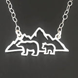 Mountain Mama Bear with 2 Cubs Necklace Sterling Silver Mama Bear Necklace Mothers Day Gift for Mom from Child Son Daughter Children Kids