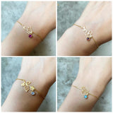 925 Silver Birth Flower Bracelet/Necklace Birthstone Personalized Flower Bracelet Custom Flower Necklace