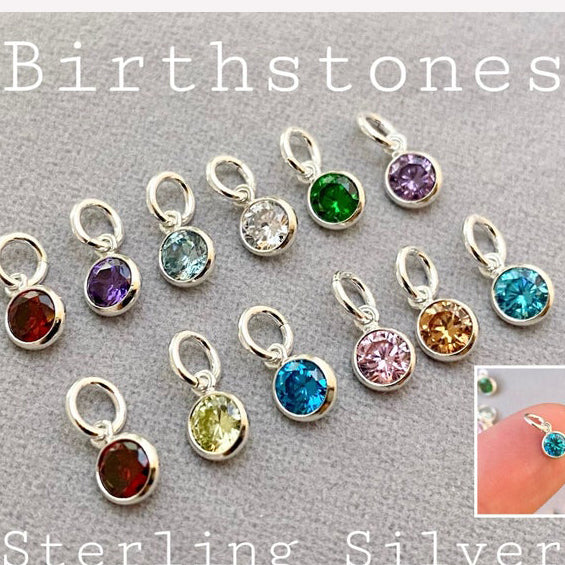 Sterling Silver Highest Quality Birthstone Charm AAA CZ 925 Silver Open Jumpring for Bracelet Necklace Gift Girls Women Mom