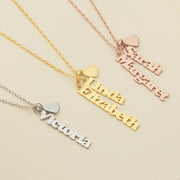 Vertical Name Necklace Custom Dangle Name Necklace  Gift For Her Heart Charm Necklace