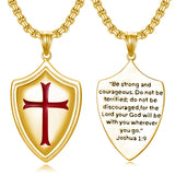 Sterling Silver Knights Templar Cross Joshua 1:9 Shield Necklace with Stainless Steel Chain Men's Verse Bible Necklace