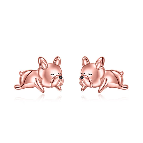 Sterling Silver French Bulldo Stud Earrings
