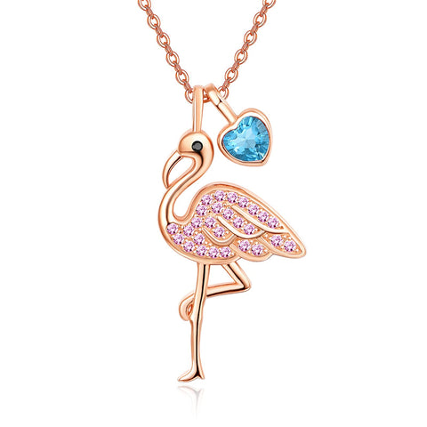 Sterling Silver Birthstone Flamingo Pendant Necklace