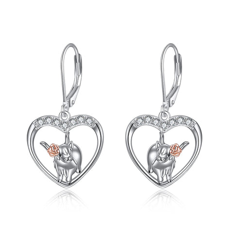 Sterling Silver Highland Cow Leverback  Earrings