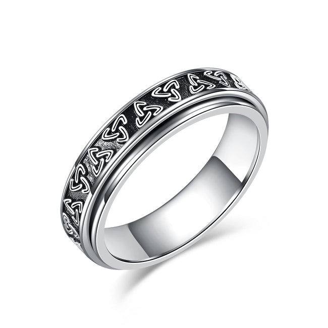 Spinner Anxiety Ring Sterling Silver Celtic Fidget Ring for Anxiety Celtic Knot Trinity Stress Relief Rings for Women Men