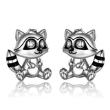 Raccoon Earrings Sterling Silver Cute Animal Stud Earring for Women Teens Birthday