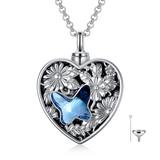 Butterfly Cremation Necklace Sterling Silver Crystal Urn Necklace for Ashes Flower Locket Necklace