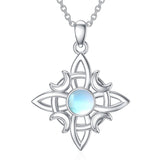 Witches Knot Necklace with Moonstone 925 Sterling Silver Wicca Moon Irish Celtic Pendant Jewelry for Women